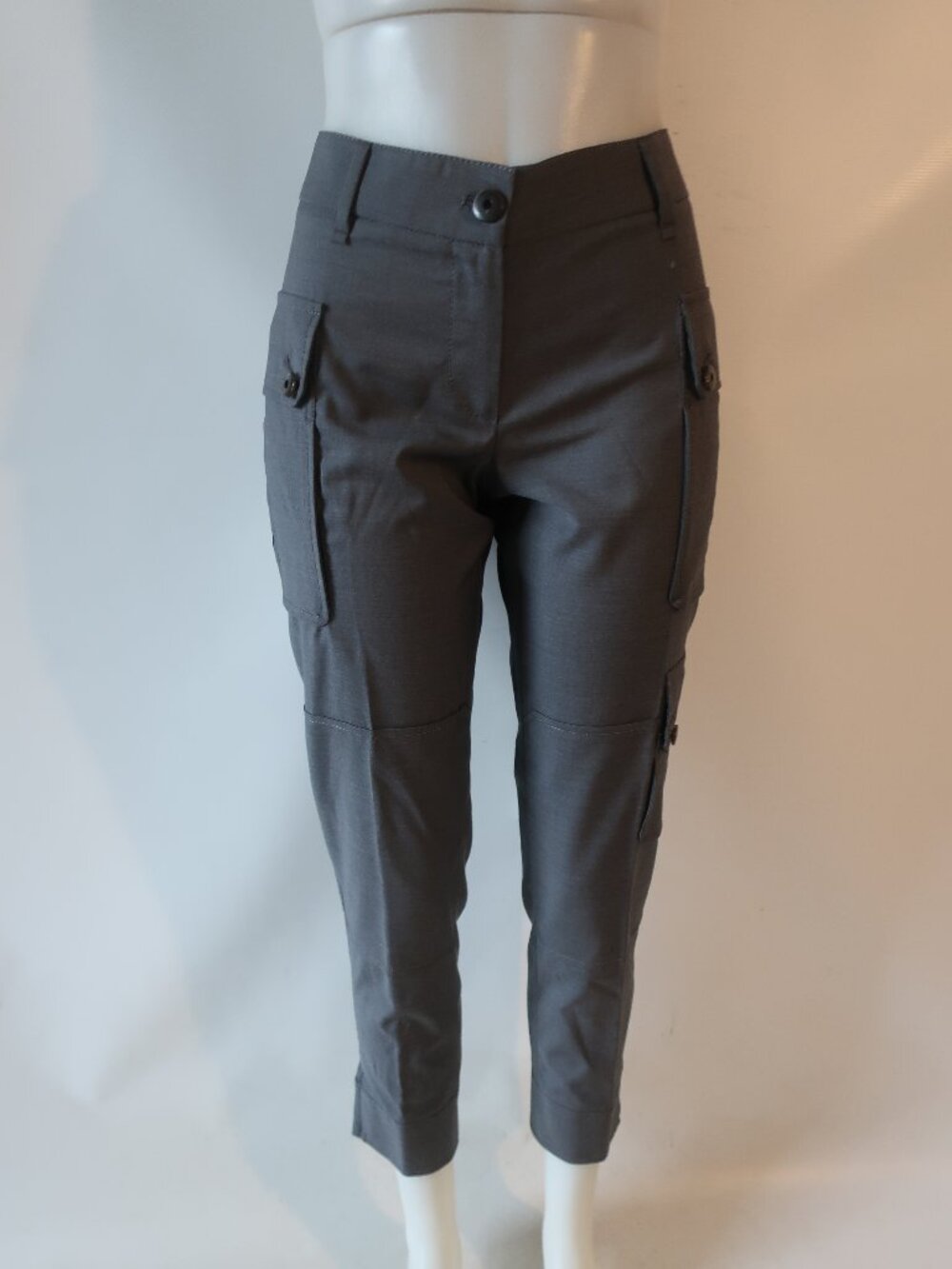 NWT Womens Brunello Cucinelli Gray (Item- 700) Wool Silk Cargo  Ankle Zip Pant 6